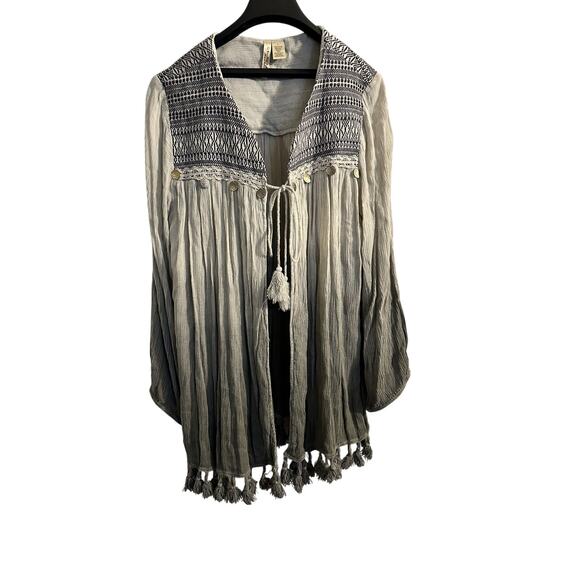 Studio West Apparel Ombré bohemian style blouse w/ stitching & fringe sz L - Picture 1 of 5